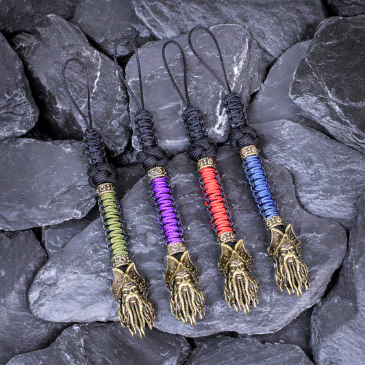 Paracord Knife Lanyard With Antique Brass Davy Jone Pirate Bead / Micro Cord Wrap