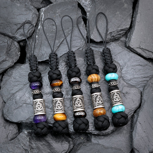 Paracord Knife Lanyard With Celtic Trinity Knot Bead And Semi Precious Stone Beads