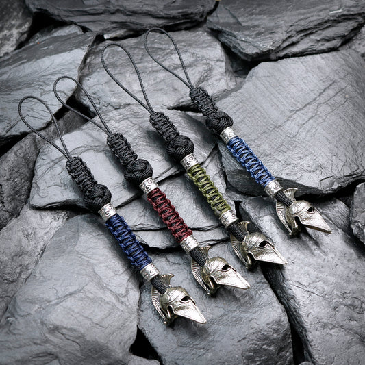 Paracord Knife Lanyard With White Brass Spartan Warrior Helmet Bead