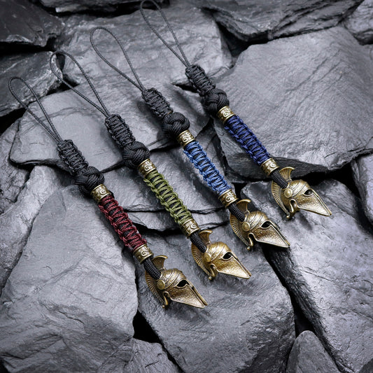 Paracord Knife Lanyard With Antique Brass Spartan Warrior Helmet Bead