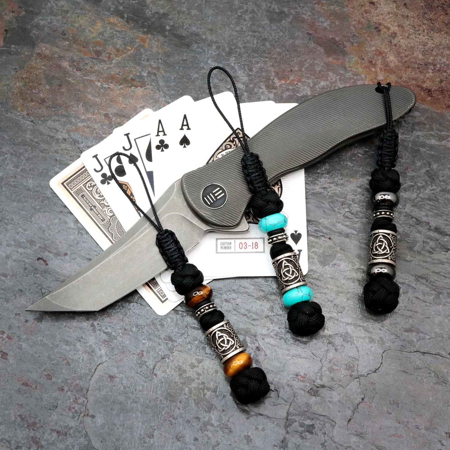 Paracord Knife Lanyard With Celtic Trinity Knot Bead And Semi Precious Stone Beads